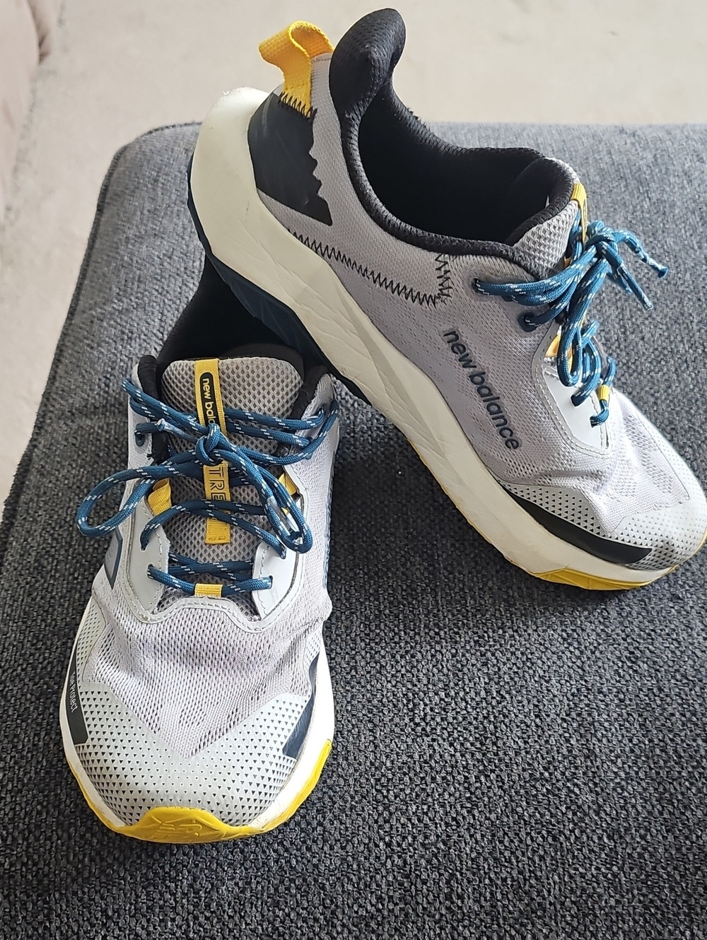 New Balance Grey, Yellow & Blue Trail Sneakers